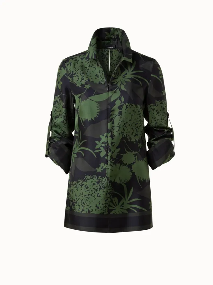 Silk Twill Tunic Blouse With Abraham Flower Print Oreganomoss Women Akris Blouses