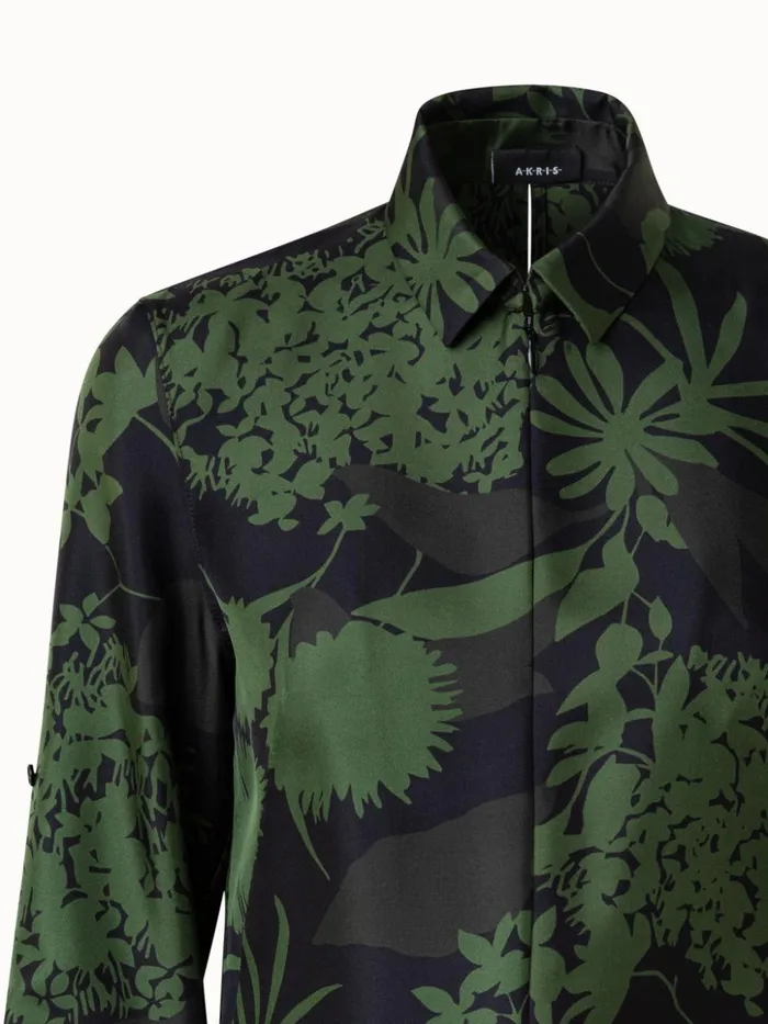 Silk Twill Tunic Blouse With Abraham Flower Print Oreganomoss Women Akris Blouses