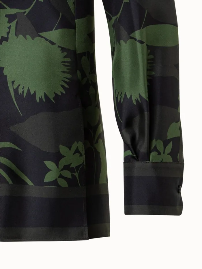 Silk Twill Tunic Blouse With Abraham Flower Print Oreganomoss Women Akris Blouses