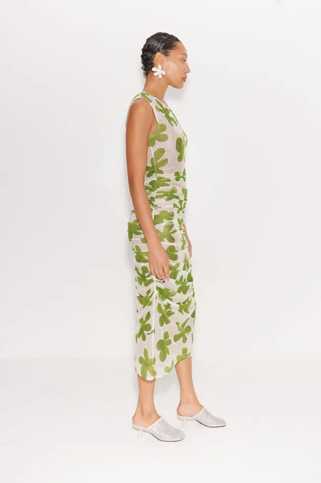Simon Miller Dresses Tangier Printed Mesh Dress In GreenSeashell Floral 8211 Women