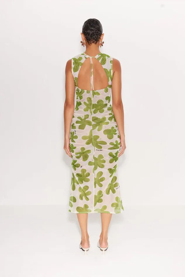 Simon Miller Dresses Tangier Printed Mesh Dress In GreenSeashell Floral 8211 Women