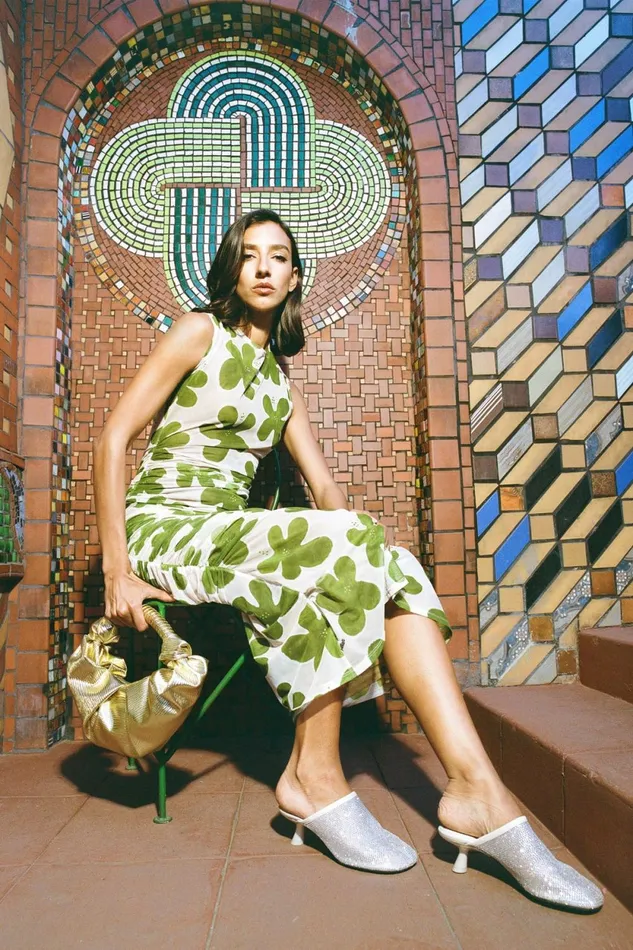 Simon Miller Dresses Tangier Printed Mesh Dress In GreenSeashell Floral 8211 Women