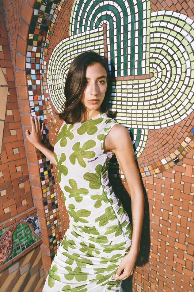 Simon Miller Dresses Tangier Printed Mesh Dress In GreenSeashell Floral 8211 Women