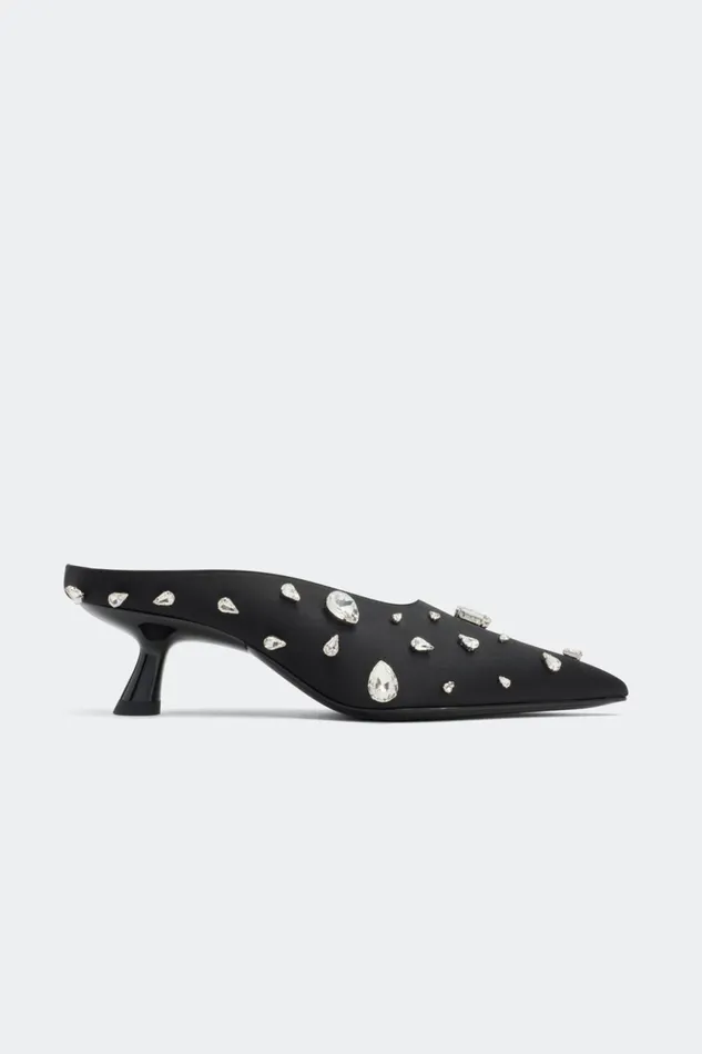 Simon Miller Mules Teardrop Crystal Pointed Gala Mule In BlackClear 8211 Women
