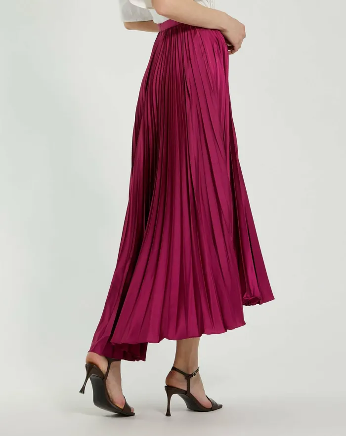 Skirts Mac Duggal Women Pleated Satin Maxi Skirt Fuchsia