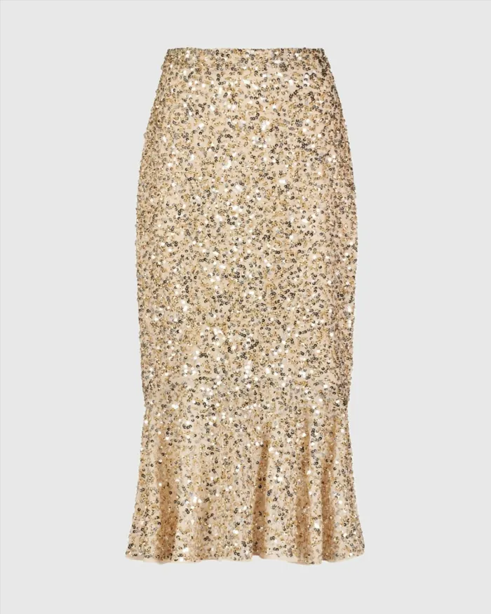 Skirts Mac Duggal Women Sequin Midi Mermaid Skirt Nude Gold