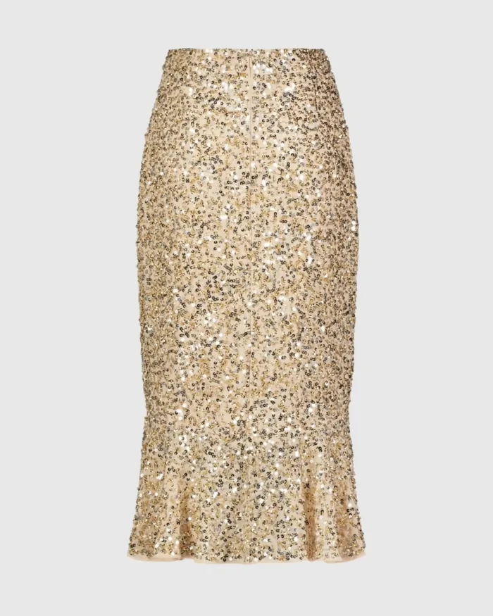 Skirts Mac Duggal Women Sequin Midi Mermaid Skirt Nude Gold