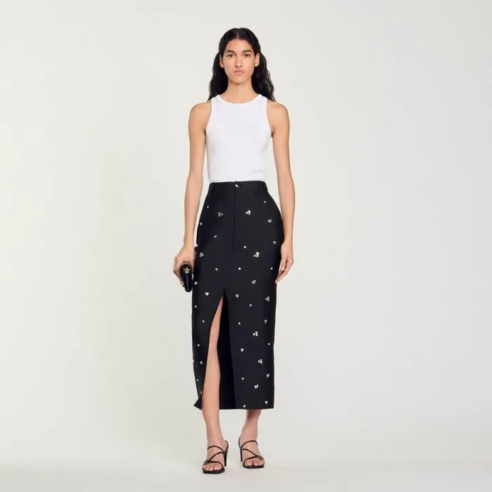 Skirts Women SANDRO Rhinestone Pencil Skirt Black
