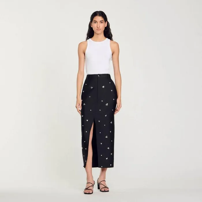 Skirts Women SANDRO Rhinestone Pencil Skirt Black