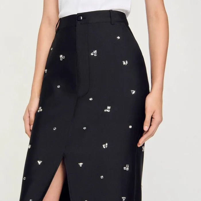Skirts Women SANDRO Rhinestone Pencil Skirt Black