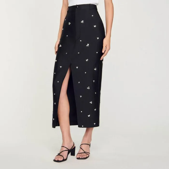 Skirts Women SANDRO Rhinestone Pencil Skirt Black