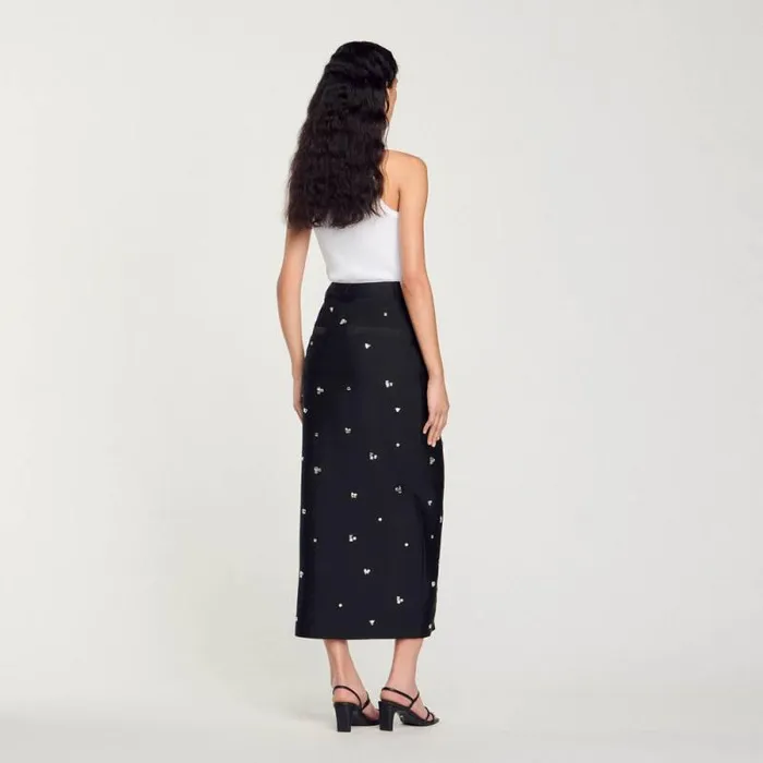 Skirts Women SANDRO Rhinestone Pencil Skirt Black