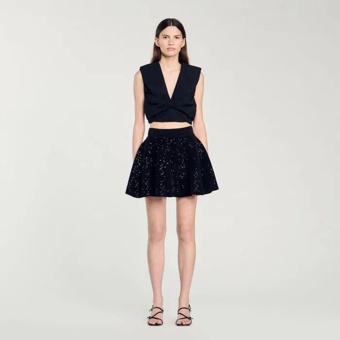Skirts Women SANDRO Short Sequinned Skater Skirt Black