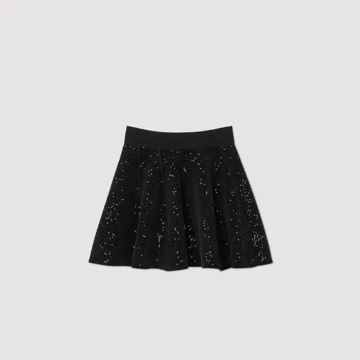 Skirts Women SANDRO Short Sequinned Skater Skirt Black