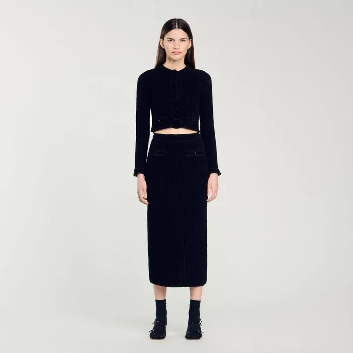 Skirts Women SANDRO Velvet Knit Midi Skirt Black
