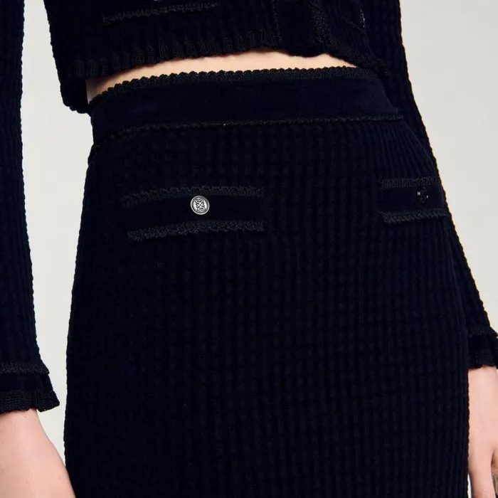 Skirts Women SANDRO Velvet Knit Midi Skirt Black