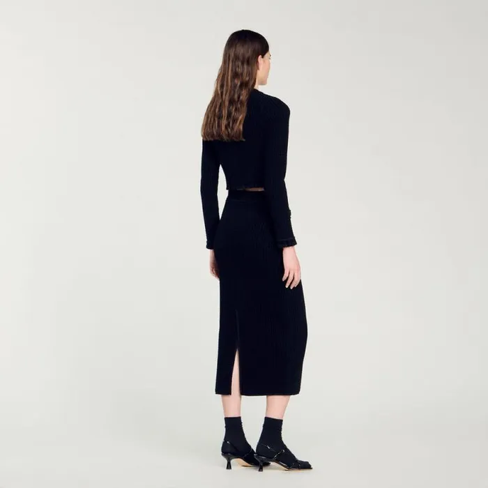 Skirts Women SANDRO Velvet Knit Midi Skirt Black