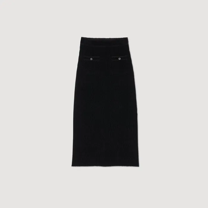 Skirts Women SANDRO Velvet Knit Midi Skirt Black