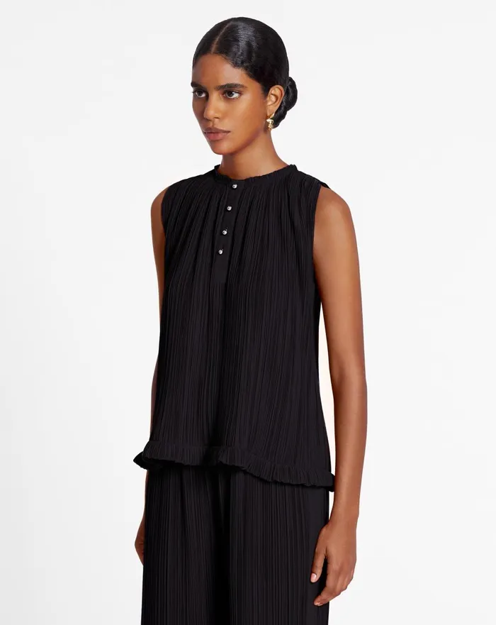 Sleeveless Pleated Top Black Women Lanvin Tops
