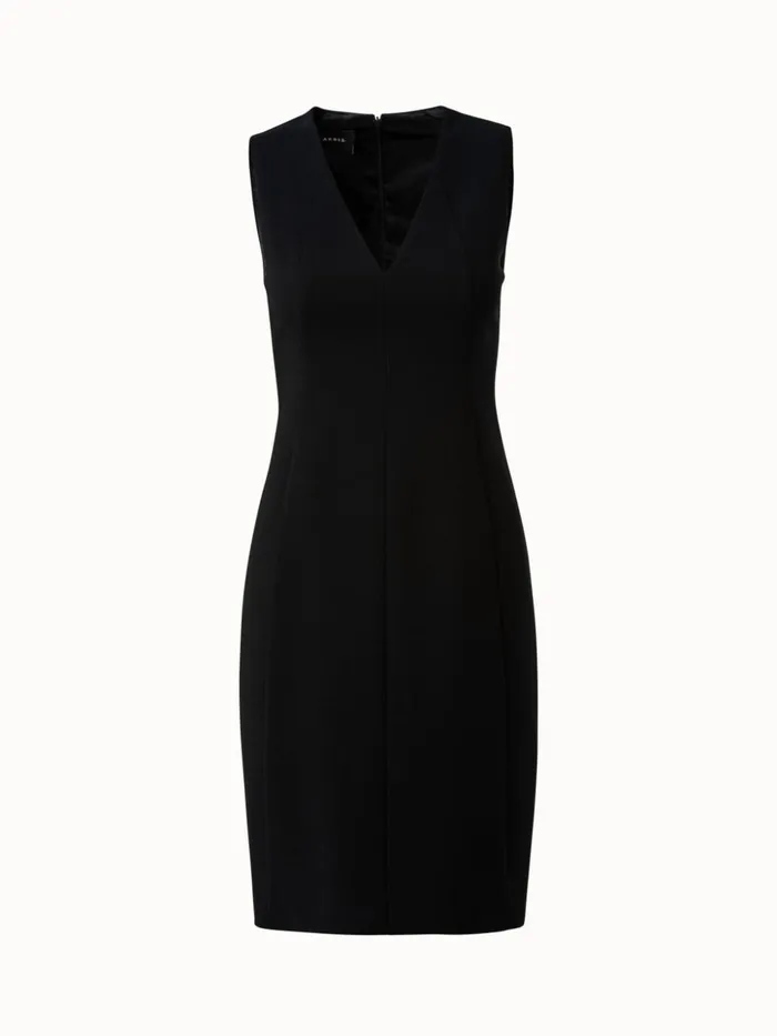 Sleeveless VNeck Wool DoubleFace Sheath Dress Black Women Akris Dresses