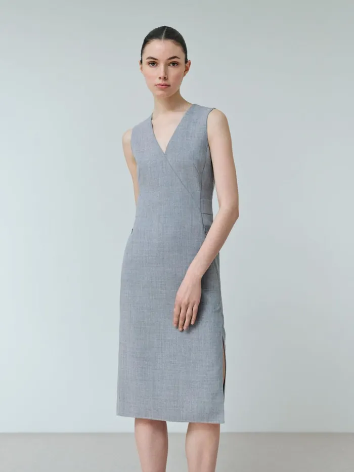Sleeveless Wool DoubleFace Sheath Dress Silver Women Akris Dresses