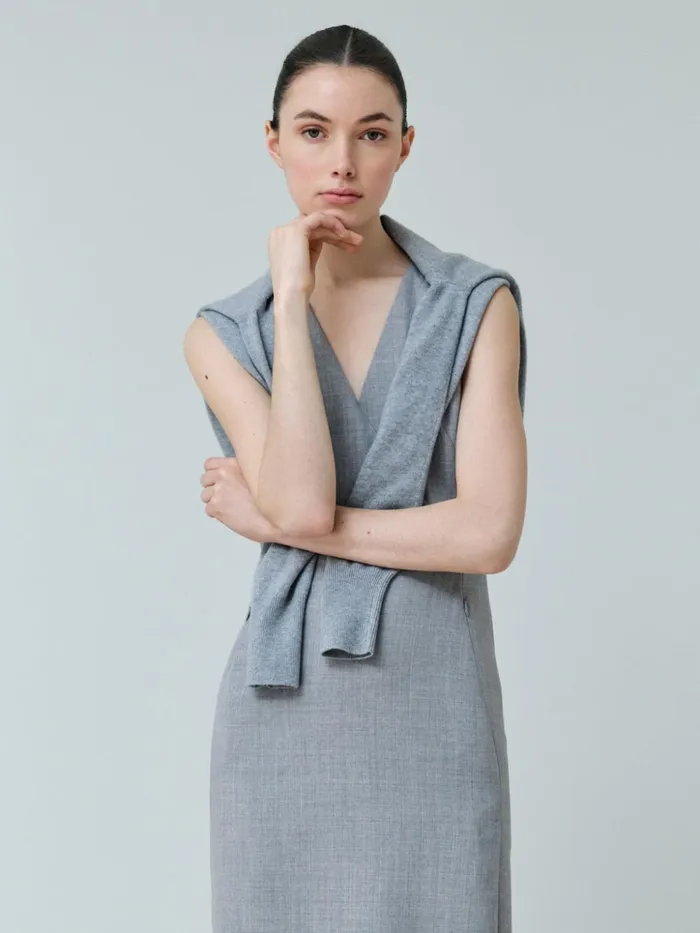Sleeveless Wool DoubleFace Sheath Dress Silver Women Akris Dresses