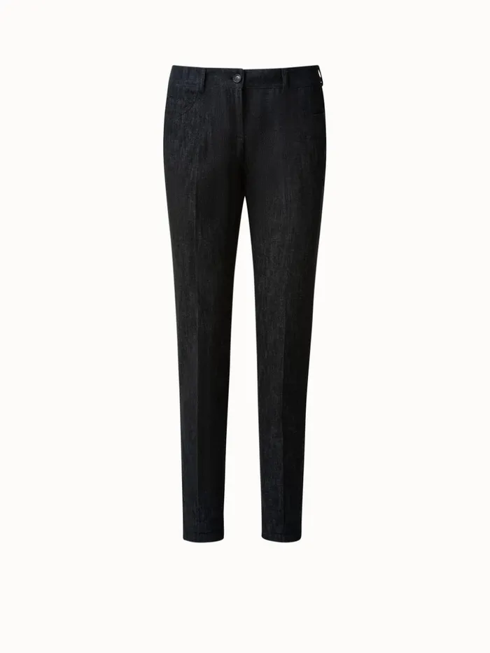 Slim Leg Cotton Denim Pants Black Women Akris Pants