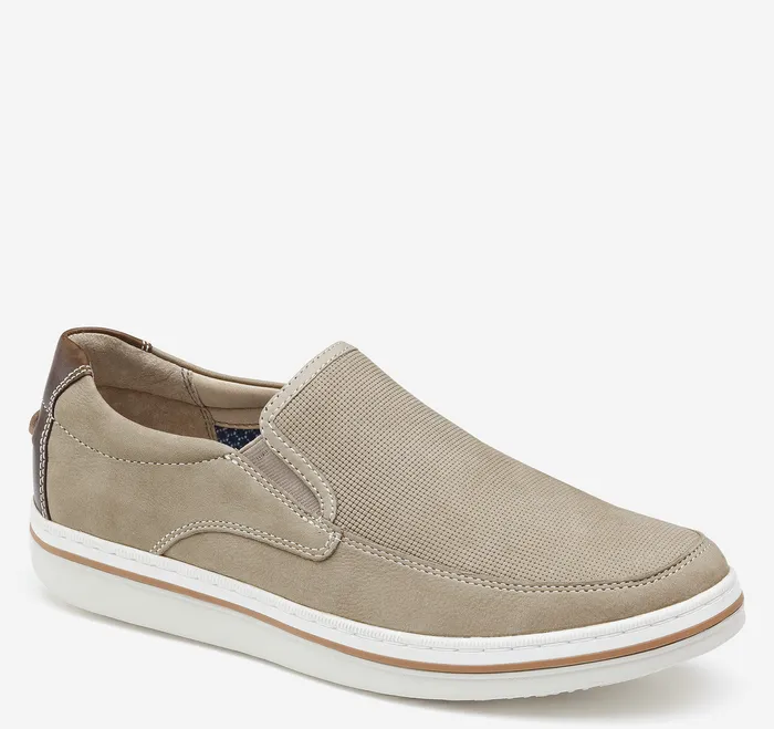 SlipOns and Loafers Men Johnston and Murphy Bowling Moc Venetian Tan Embossed Tumbled Nubuck