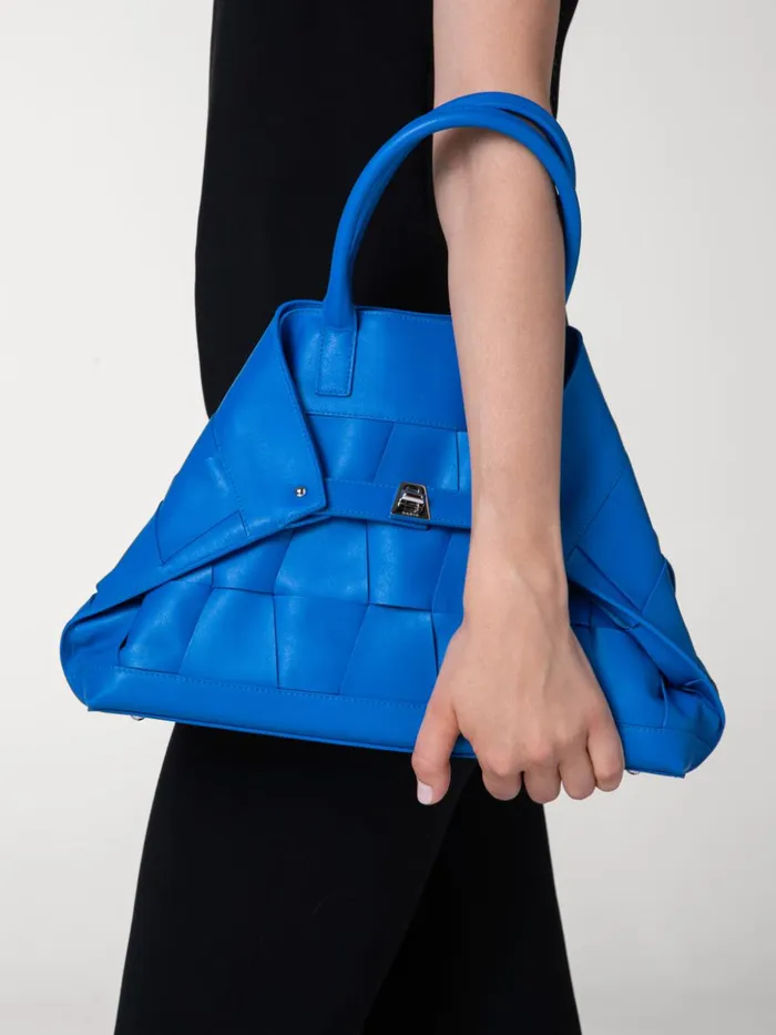 Small Ai Messenger Bag In Braided Trapezoids Leather Regatta Women Akris Tote Bags