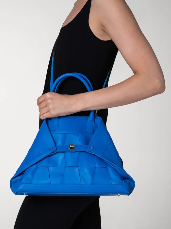 Small Ai Messenger Bag In Braided Trapezoids Leather Regatta Women Akris Tote Bags