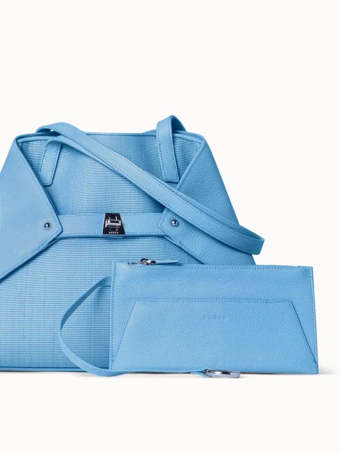 Small Ai Shoulder Bag In Leather And Horsehair Sky Women Akris Tote Bags