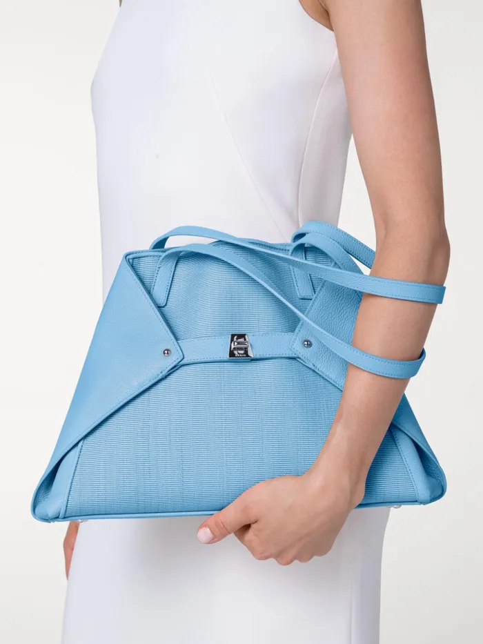 Small Ai Shoulder Bag In Leather And Horsehair Sky Women Akris Tote Bags