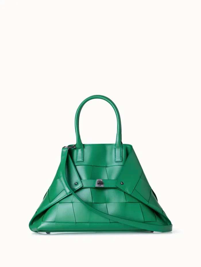 Small Ai Top Handle Bag In Woven Leather Aloe Women Akris Top Handle Bags