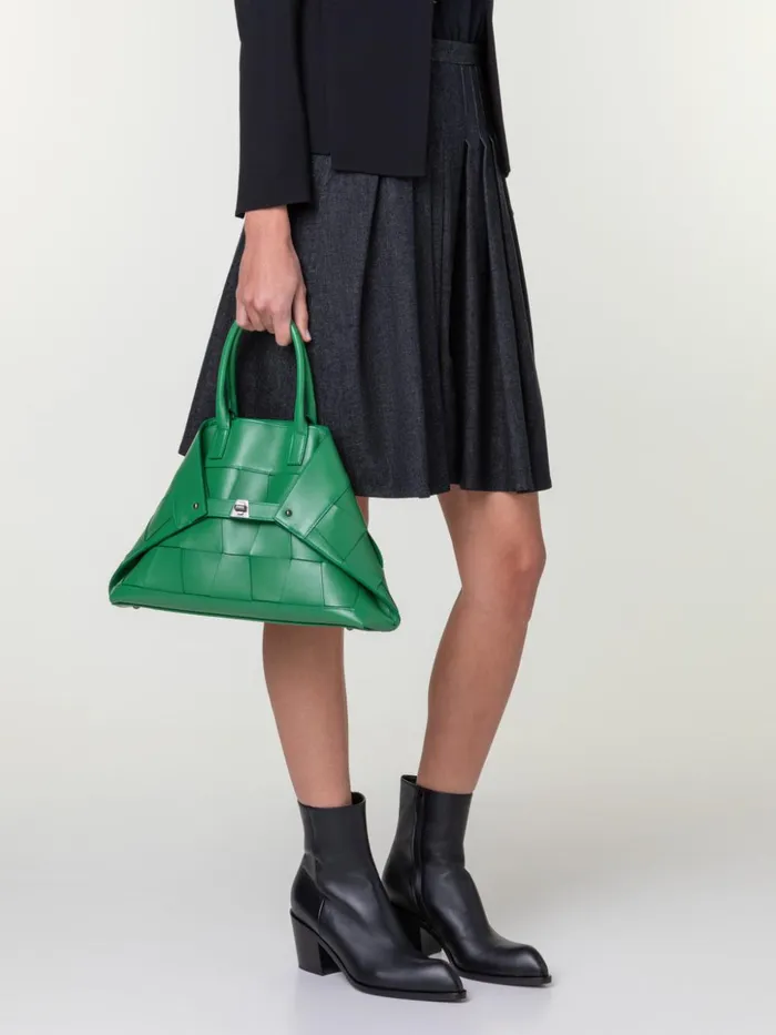 Small Ai Top Handle Bag In Woven Leather Aloe Women Akris Top Handle Bags