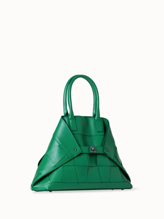 Small Ai Top Handle Bag In Woven Leather Aloe Women Akris Top Handle Bags