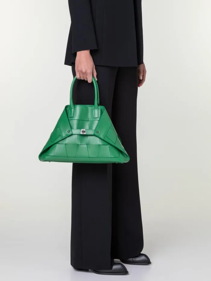 Small Ai Top Handle Bag In Woven Leather Aloe Women Akris Top Handle Bags