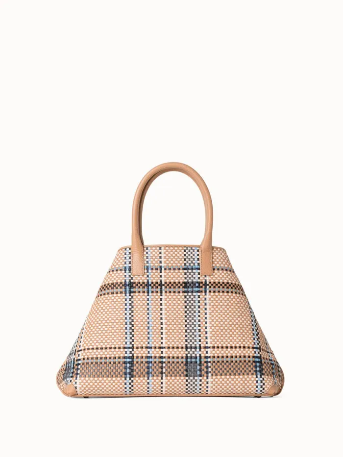Small Ai Top Handle Bag In Woven Leather Camelpeacock Women Akris Top Handle Bags