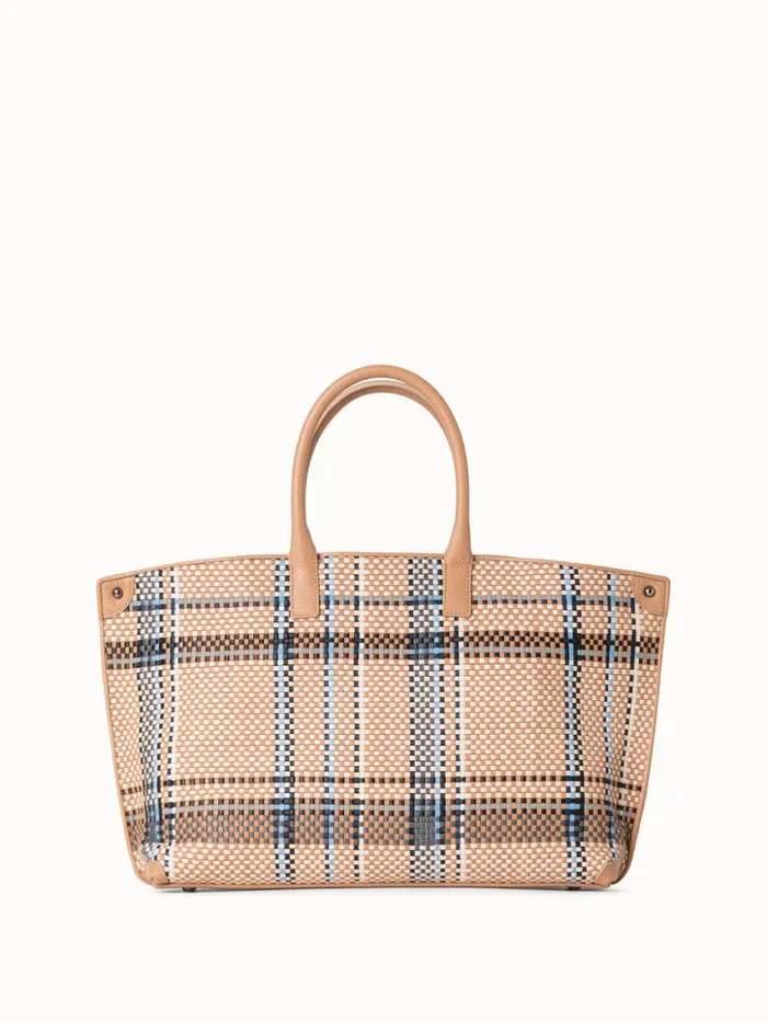 Small Ai Top Handle Bag In Woven Leather Camelpeacock Women Akris Top Handle Bags