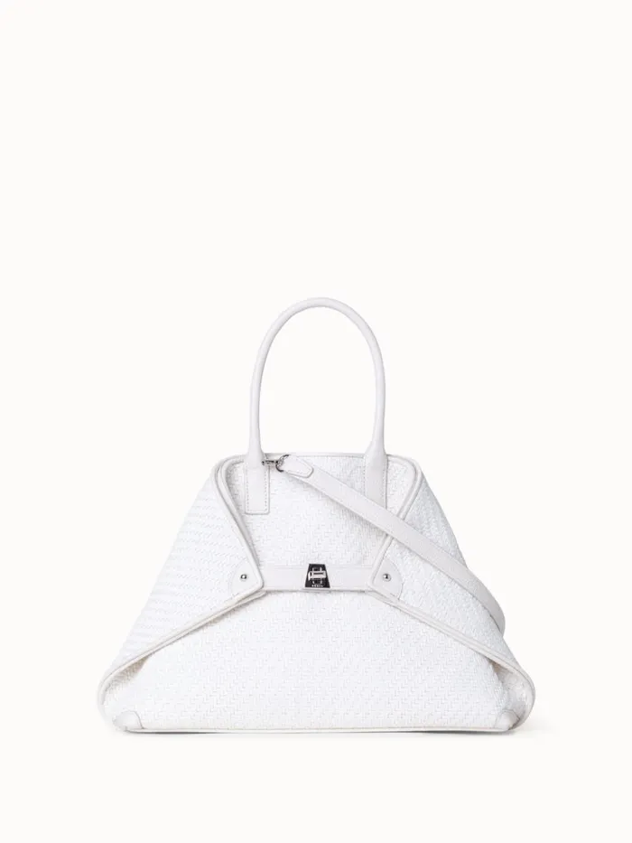 Small Ai Top Handle Bag In Woven Leather Ecru Women Akris Tote Bags