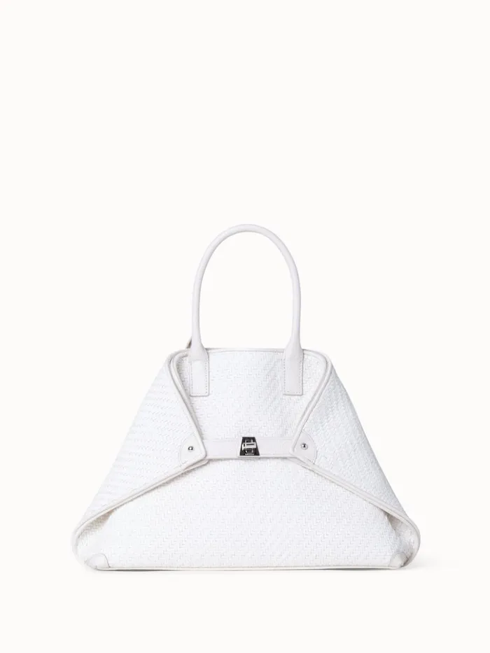 Small Ai Top Handle Bag In Woven Leather Ecru Women Akris Tote Bags