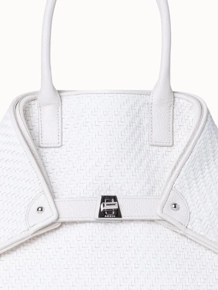 Small Ai Top Handle Bag In Woven Leather Ecru Women Akris Tote Bags