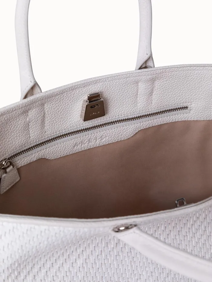 Small Ai Top Handle Bag In Woven Leather Ecru Women Akris Tote Bags