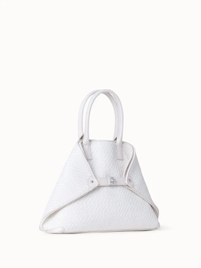 Small Ai Top Handle Bag In Woven Leather Ecru Women Akris Tote Bags