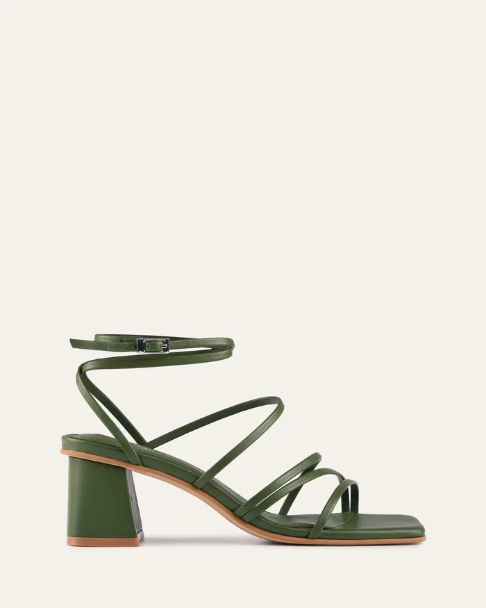 Sofia mid heel sandals moss green leather Women MID SANDALS jomercer