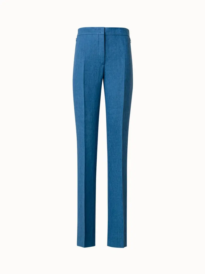 Straight Linen Pants Medium Denim Women Akris Pants