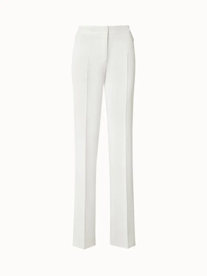Structured Cotton Silk DoubleFace Straight Leg Pants Ecru Women Akris Pants