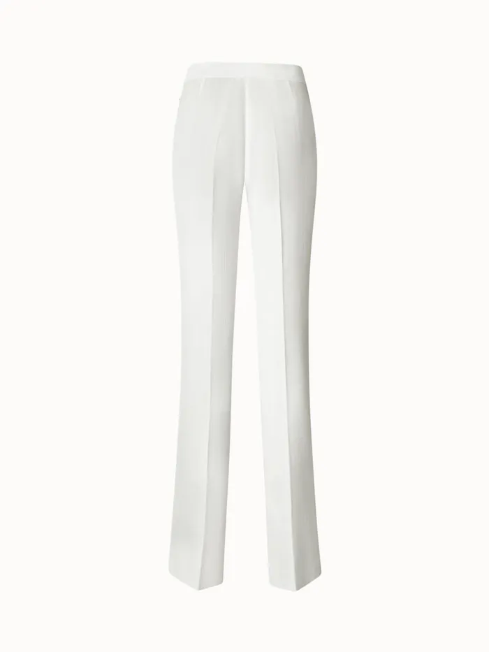 Structured Cotton Silk DoubleFace Straight Leg Pants Ecru Women Akris Pants