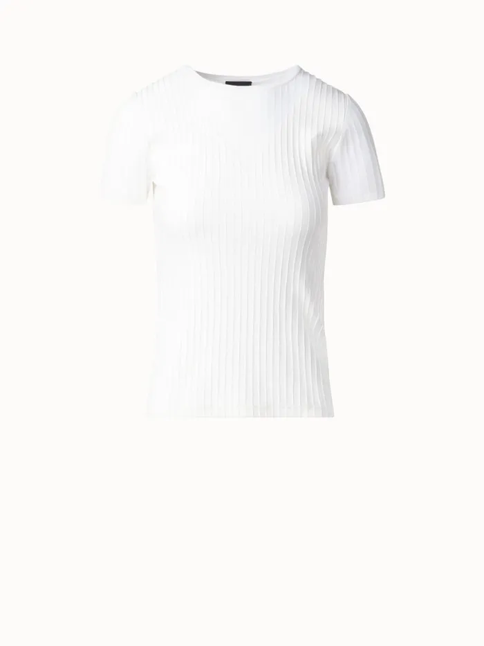 Structured Silk Cotton TShirt With Semi Sheer Details Ecru Women Akris Knitwear
