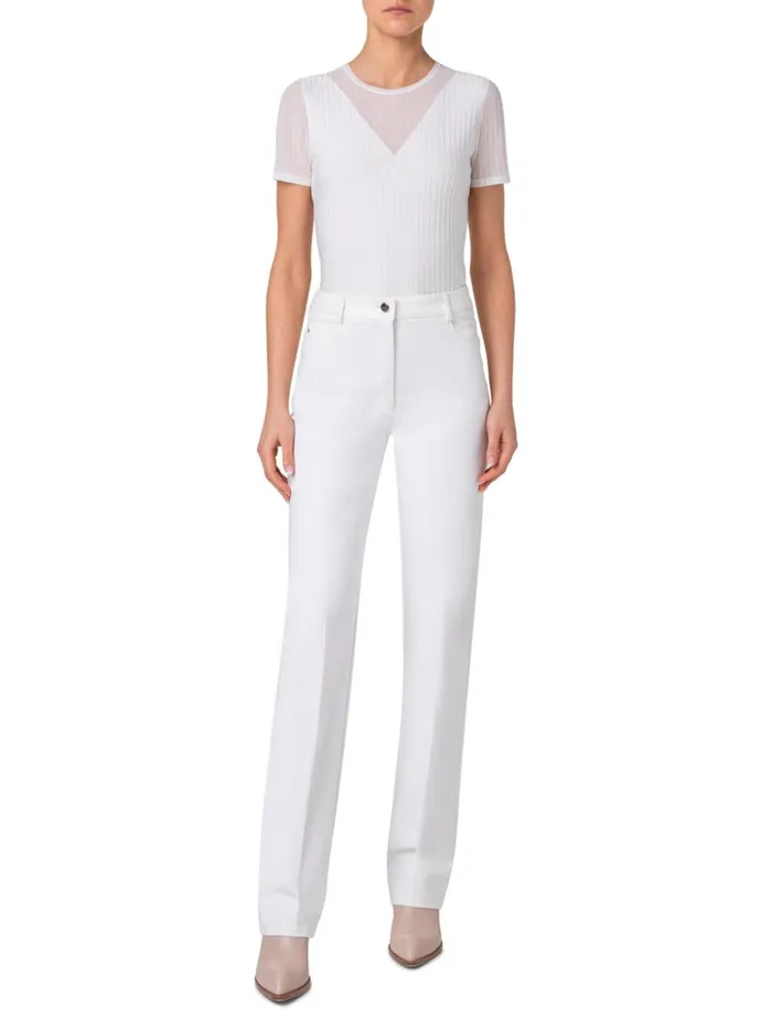 Structured Silk Cotton TShirt With Semi Sheer Details Ecru Women Akris Knitwear