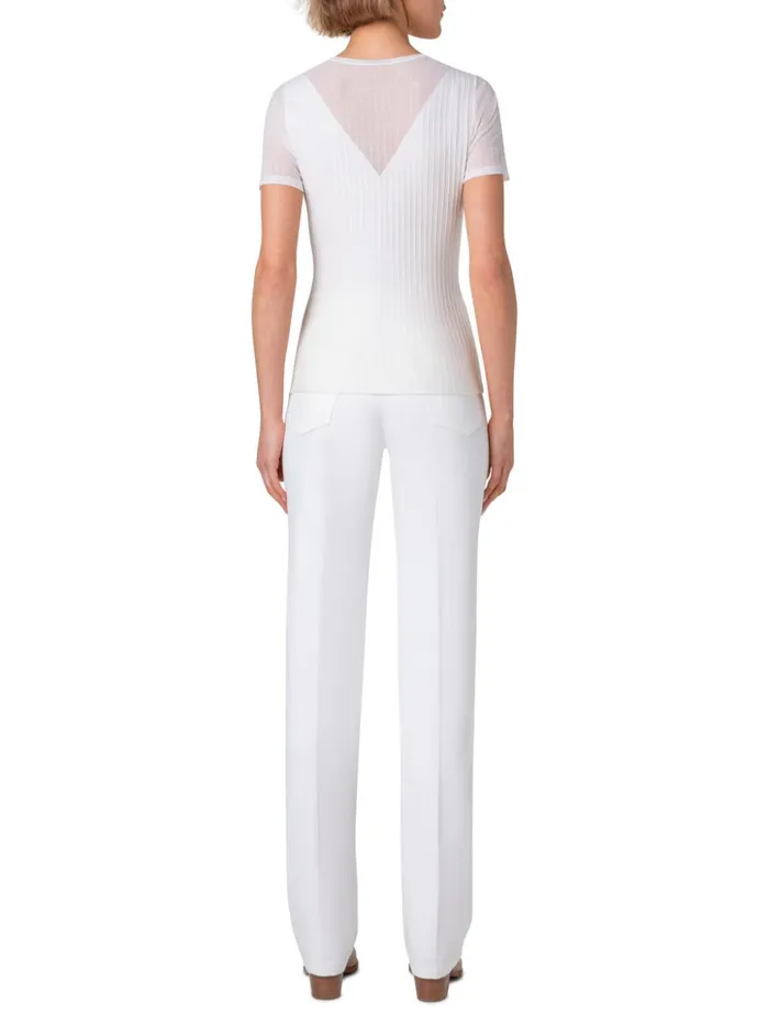 Structured Silk Cotton TShirt With Semi Sheer Details Ecru Women Akris Knitwear